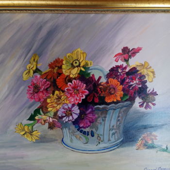 Painting titled "floralies" by Gerard, Original Artwork, Oil Mounted on Other rigid panel