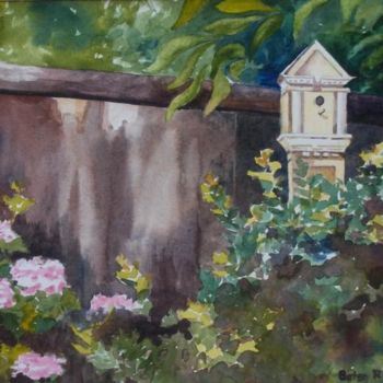 Painting titled "Backyard Birdhouse" by Betsy Rich, Original Artwork, Oil