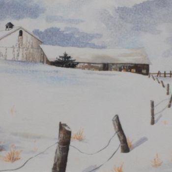 Painting titled "Barn In The Snow" by Betsy Rich, Original Artwork, Oil