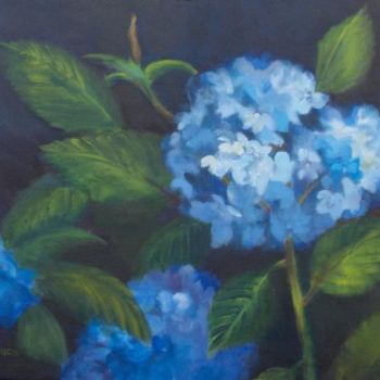 Painting titled "Blue Hydrangias" by Betsy Rich, Original Artwork, Oil