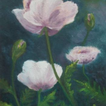 Painting titled "Pink Poppies - Look…" by Betsy Rich, Original Artwork, Oil