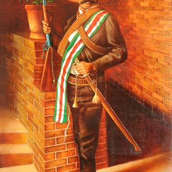 Painting titled "Emiliano Zapata" by Humberto Bedolla, Original Artwork, Oil Mounted on Wood Panel