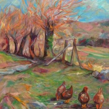 Painting titled "Galline ai Cucati" by Lucio Betto, Original Artwork