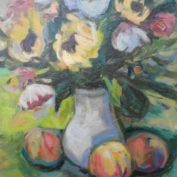 Painting titled "fiori-e-pesche-olio…" by Lucio Betto, Original Artwork