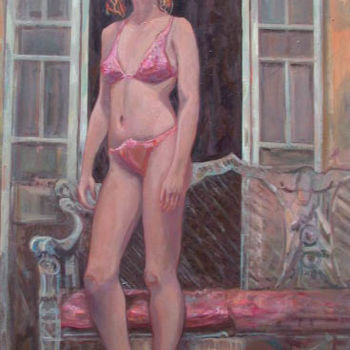 Pittura intitolato "ragazza-con-divano-…" da Lucio Betto, Opera d'arte originale