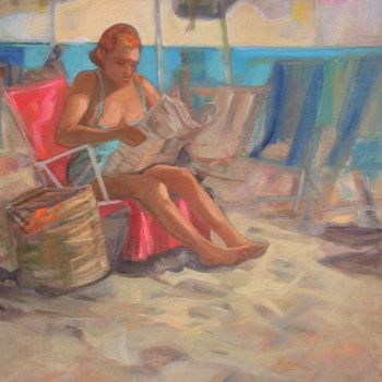 Pintura intitulada "lettura-sulla-spiag…" por Lucio Betto, Obras de arte originais