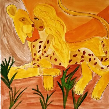 Peinture intitulée "La femme léopard et…" par Miouchka, Œuvre d'art originale