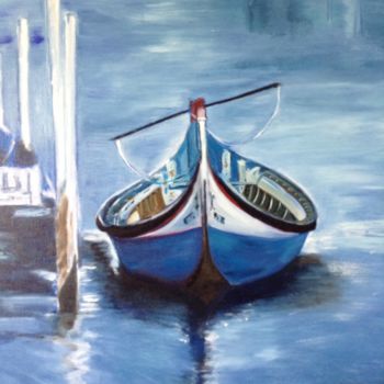 Painting titled "Une barque au Portu…" by Betty Camiade, Original Artwork, Oil