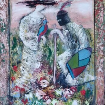 Painting titled "Amour courtois" by Betty Fevrier, Original Artwork, Wax