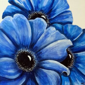Картина под названием "Trio bleu" - Betty-M, Подлинное произведение искусства, Акрил Установлен на Деревянная рама для носил…