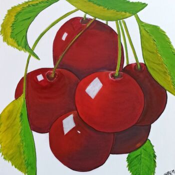 Painting titled "Le temps des cerises" by Betty-M, Original Artwork, Oil Mounted on Wood Stretcher frame