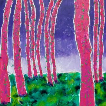 Painting titled "Pink Trees" by Betty Jonker, Original Artwork, Acrylic