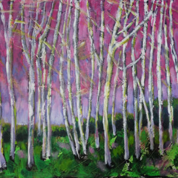 Painting titled "birchtrees in spring" by Betty Jonker, Original Artwork, Acrylic