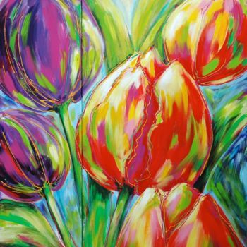 Painting titled "Tulips from Holland" by Betty Jonker, Original Artwork, Acrylic