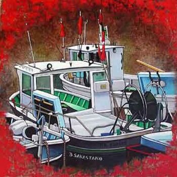 Painting titled "Rouge-Barque" by Betty Savastano, Original Artwork, Oil