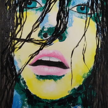 Painting titled "Pout" by Beverley Smith Martin, Original Artwork, Acrylic Mounted on Wood Stretcher frame