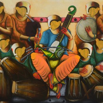 Pittura intitolato "the musical band 10" da Anupam  Pal, Opera d'arte originale, Acrilico Montato su Telaio per barella in l…