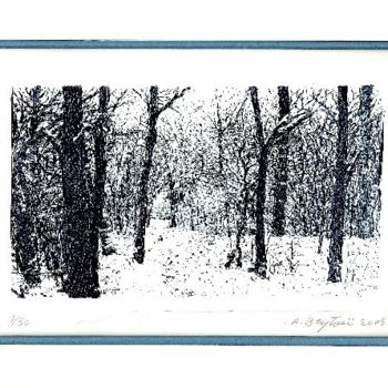 Dessin intitulée ""Les arbres enneigé…" par Abol, Œuvre d'art originale