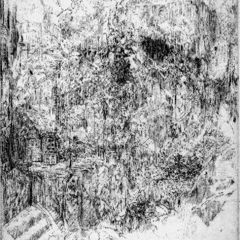 Drawing titled "Paysage et jardin" by Abol, Original Artwork