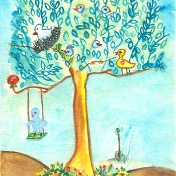 "Ağaçta Kuşlar" başlıklı Tablo Beyza Ersoy tarafından, Orijinal sanat