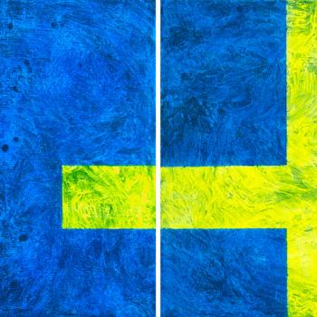 Malarstwo zatytułowany „Swedish yellow on b…” autorstwa Natalia Bezpalchenko, Oryginalna praca, Akryl Zamontowany na Drewnia…