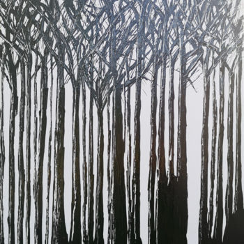 Schilderij getiteld "Forêt noire" door Bg Créations, Origineel Kunstwerk, Acryl Gemonteerd op Frame voor houten brancard