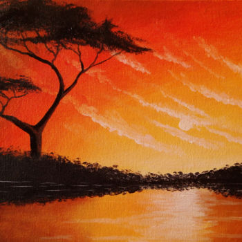 Painting titled "Sunset over the Lak…" by Barry Gray, Original Artwork, Acrylic