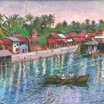 Pintura titulada "Gokarna Lake    Ind…" por Bhagvati Nath, Obra de arte original, Oleo