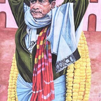 Painting titled "The Flower Man" by Bhagvati Nath, Original Artwork, Oil