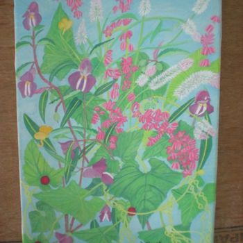 Painting titled "Monsoon Flowers Pink" by Bhagvati Nath, Original Artwork, Oil