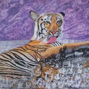 Painting titled "Tiger Splash" by Bhagvati Nath, Original Artwork, Other