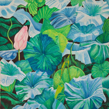 Painting titled "Waterlily Square" by Bhagvati Nath, Original Artwork, Watercolor