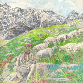 Pittura intitolato "Himalayan Shepherd" da Bhagvati Nath, Opera d'arte originale, Altro