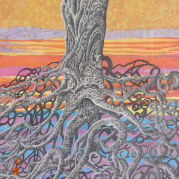 Pintura titulada "The Topsy Turvy Tree" por Bhagvati Nath, Obra de arte original, Acuarela