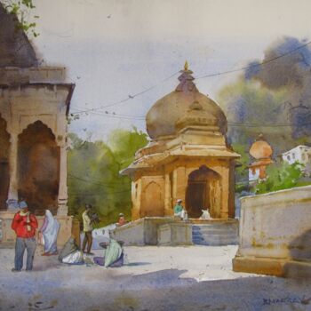 Painting titled "Morning at Maheshwar" by Bhargavkumar Kulkarni, Original Artwork, Watercolor