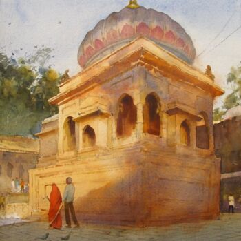 Pittura intitolato "Golden lights, Mahe…" da Bhargavkumar Kulkarni, Opera d'arte originale, Acquarello
