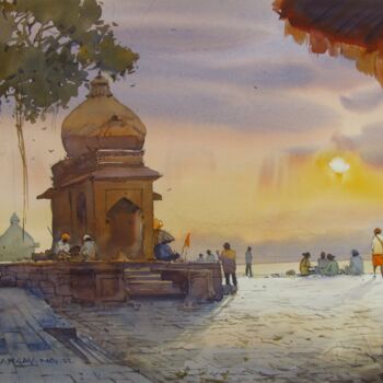 Schilderij getiteld "Serene Morning at M…" door Bhargavkumar Kulkarni, Origineel Kunstwerk, Aquarel