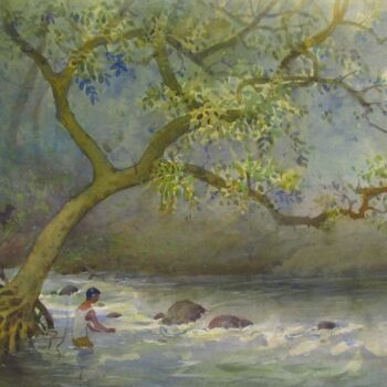 Peinture intitulée "Fishing" par Bhargavkumar Kulkarni, Œuvre d'art originale, Aquarelle