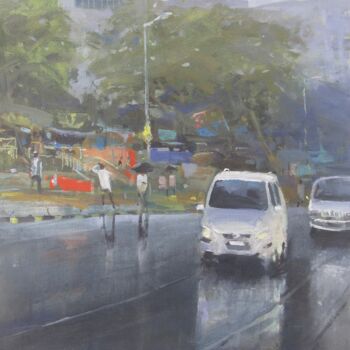 Pintura titulada "Cityscape in monsoon" por Bhargavkumar Kulkarni, Obra de arte original, Acrílico