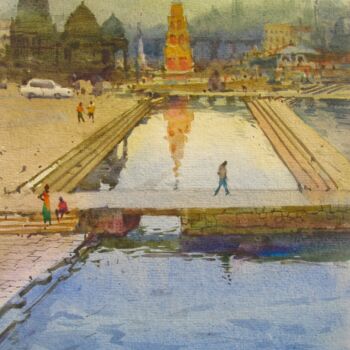 Pintura intitulada "Holy River" por Bhargavkumar Kulkarni, Obras de arte originais, Aquarela