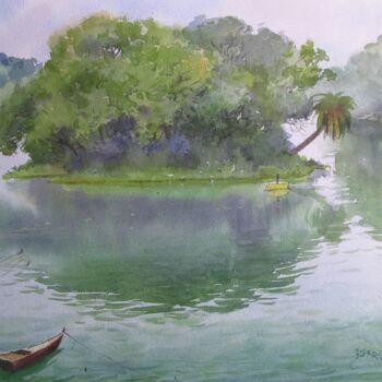 Peinture intitulée "Island, lakeside" par Bhargavkumar Kulkarni, Œuvre d'art originale, Aquarelle