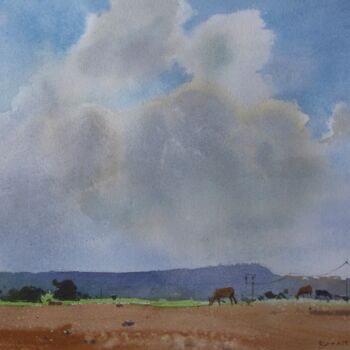 Painting titled "Clouds in monsoon a…" by Bhargavkumar Kulkarni, Original Artwork, Watercolor