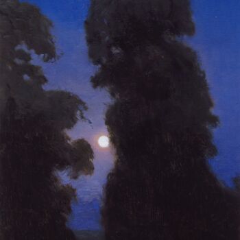 Pittura intitolato "Moonrise through tr…" da Bhargavkumar Kulkarni, Opera d'arte originale, Olio