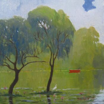 Pintura intitulada "Red Fishing Boat" por Bhargavkumar Kulkarni, Obras de arte originais, Óleo