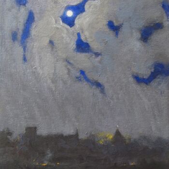 Peinture intitulée "Moonrise over Villa…" par Bhargavkumar Kulkarni, Œuvre d'art originale, Huile