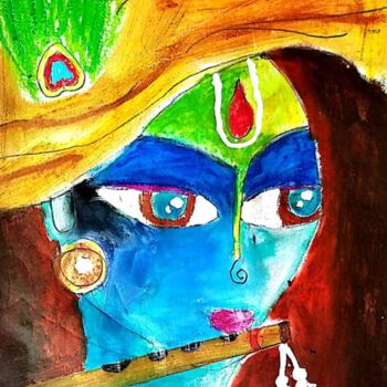 Schilderij getiteld "Krishna, The Murali…" door Bhaswati Bishoi, Origineel Kunstwerk, Pastel
