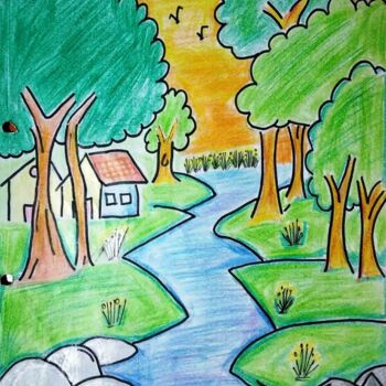 Drawing titled "The Seine River" by Bhaswati Bishoi, Original Artwork, Pastel