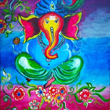 Картина под названием "Sri Ganesh" - Bhaswati Bishoi, Подлинное произведение искусства, Акрил
