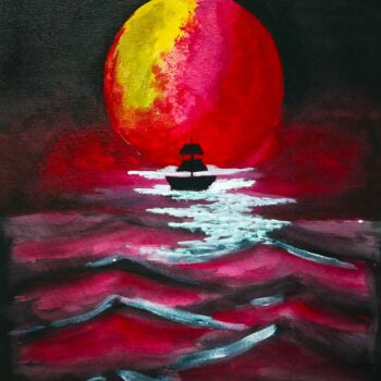 Schilderij getiteld "The Full Moon" door Bhaswati Bishoi, Origineel Kunstwerk, Acryl