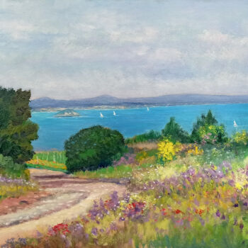 Pittura intitolato "Elba Island panoram…" da Biagio Chiesi, Opera d'arte originale, Olio Montato su Pannello di legno